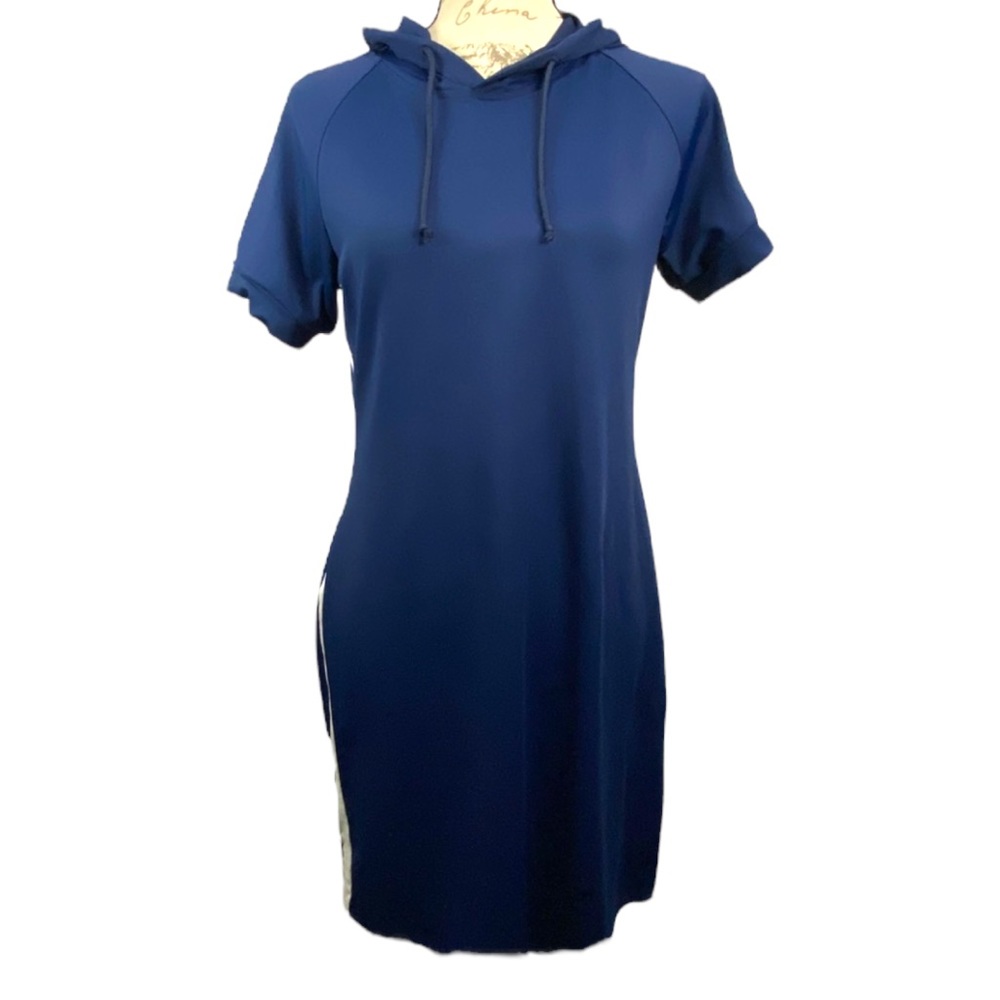 BCG Sporty Dress Hoodie Athleisure Navy Blue White Stripe